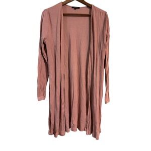 Ambiance Women's Duster Cardigan Ribbed Open Front Long Sleeve Blush Pink Size L